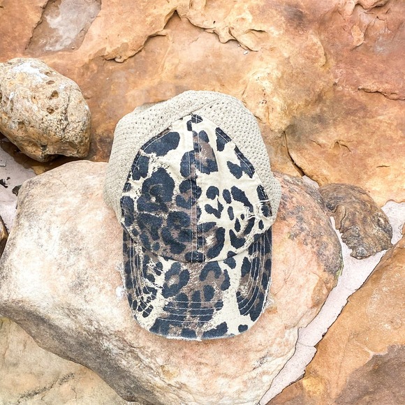 Distressed Leopard with Stretch Mesh High Pony Ball Cap - Picture 6 of 6